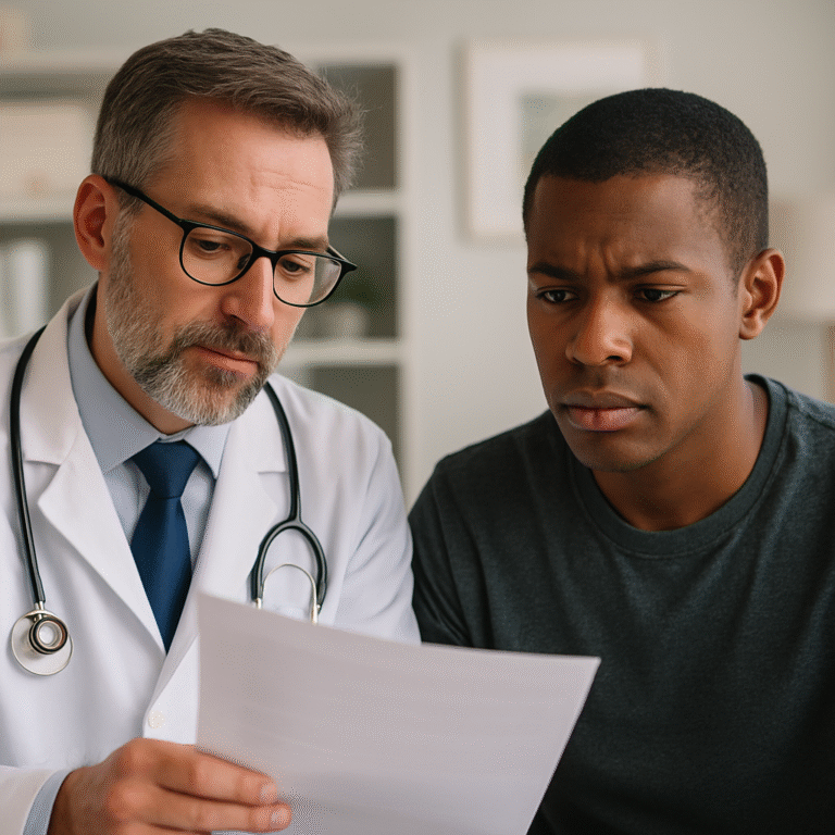 Doctor reviewing lab results with patient during a medical consultation for ckd diagnosis
