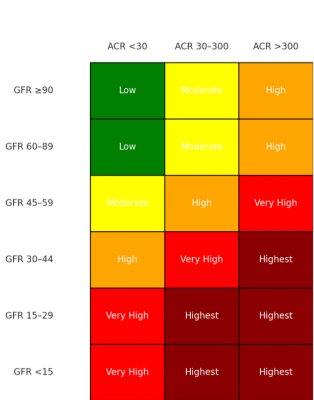 GFR and stage of CKD plotted again the magnitude of proteinuria can give a better idea of progression of CKD risk.