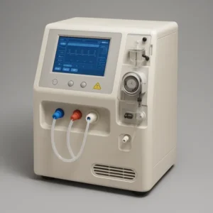 Compact home hemodialysis machine resembling a small appliance, illustrating portable dialysis modality options for home use