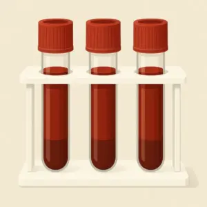 Close-up photograph of labeled blood sample tubes awaiting laboratory analysis before a dialysis session.